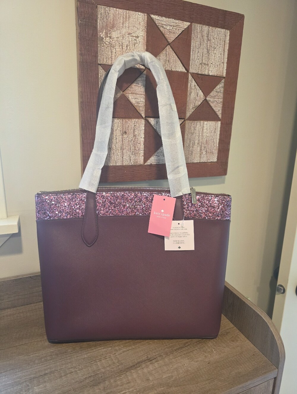 Kate Spade Berry Tote with Glitter Trim